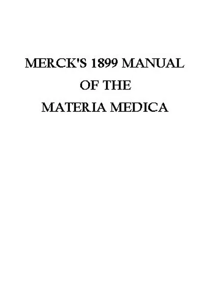 Merck & Co.: Merck's 1899 Manual of the Materia Medica (AudiobookFormat, en language, 2012)